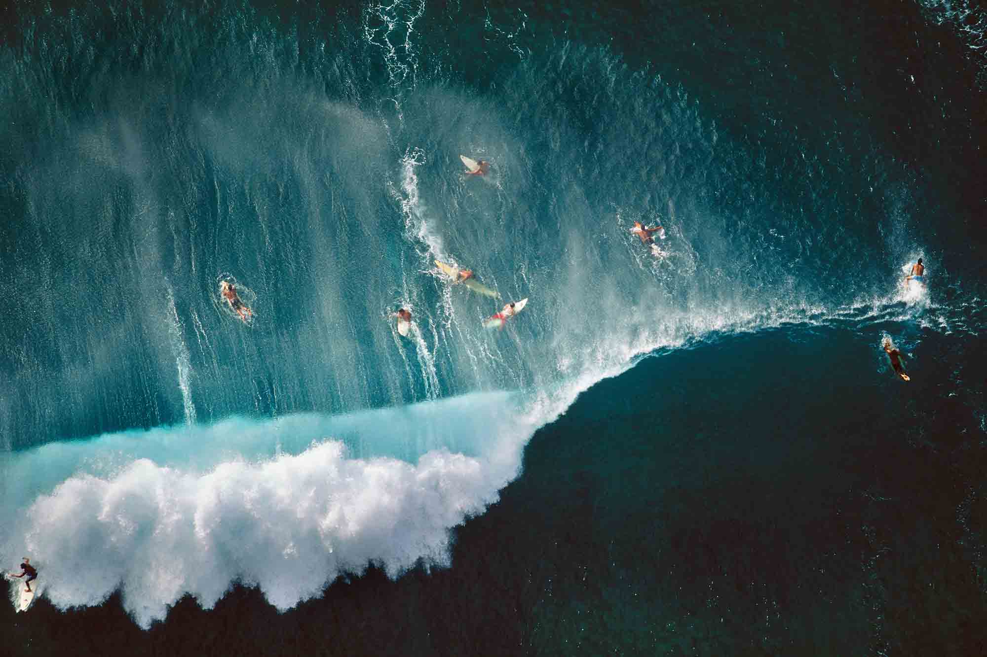Alex MacLean, 'Surfers Behind Breaking Wave, Oahu, HI 1998'